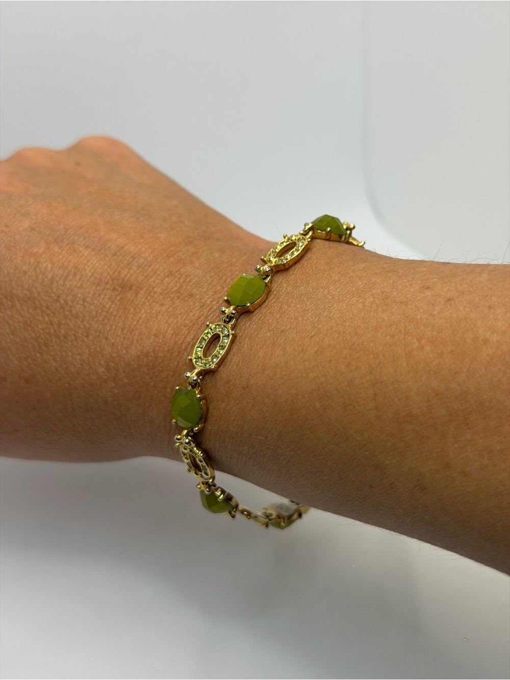 Vintage Liz Claiborne Gold Bracelet with Olive Green Stones